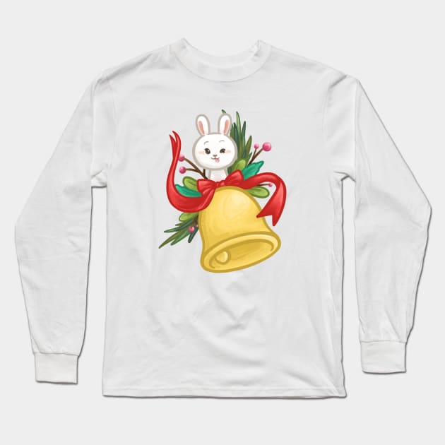 Bunny Christmas Bell Long Sleeve T-Shirt by Khotekmei